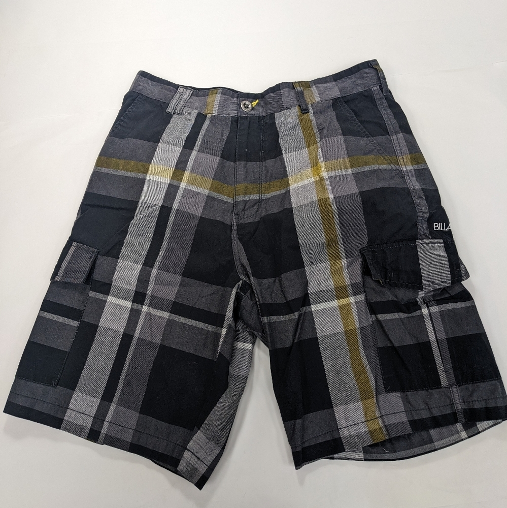 Billabong black gray and yellow plaid shorts size 34  [228]